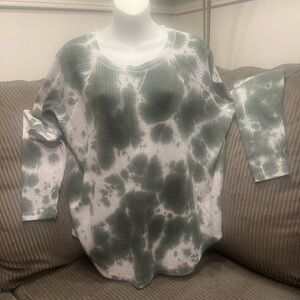 Tie-Dye Green and White Waffle Top